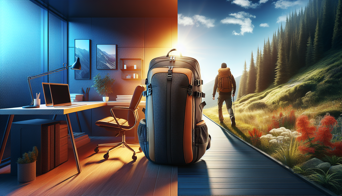 Stylish backpack for work and leisure in office and outdoor settings.